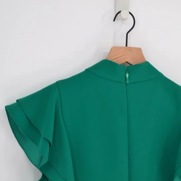 Kate Spade Flutter Sleeve Satin Shift Dress Mini Emerald Green Women's 10